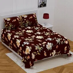 Brown Abstract 180 TC Cotton Double Size Bedsheet-image-2