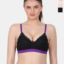 Amour Secret Black & Pink Floral Bra Full Coverage Lightly Padded-picture-18