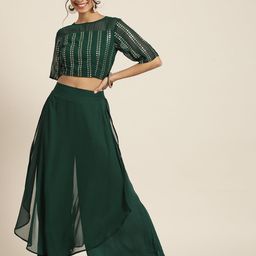 Juniper Women Green & Gold-Toned Printed Top with Palazzos-image-72
