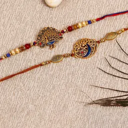 eCraftIndia Set of 2 Designer Peacock Rakhis With Roli Chawal Pack-image-95