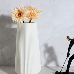 Bonhomie White Striped Ceramic Vase-image-88