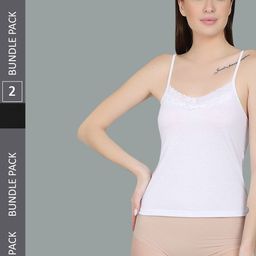 N-Gal Women Pack Of 2 Lace Neckline Camisoles NCM02-White-Black-image-38