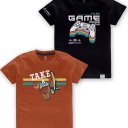 CODEZ Boys Pack Of 2 Graphic Printed Cotton T-shirts-image-92