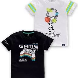 CODEZ Boys Pack of 2 Graphic Printed Cotton T-shirts-39