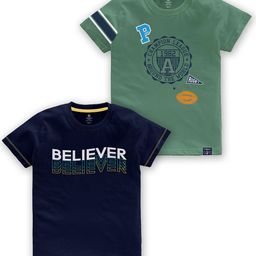 CODEZ Boys Pack of 2 Typography Printed Cotton T-shirts-26