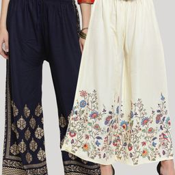 Clora Creation Women Pack of 2 Floral Printed Knitted Ethnic Palazzos-56