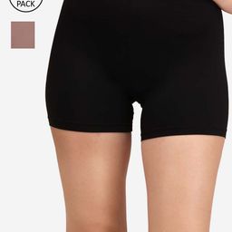 SOIE Women Mid Rise Soft Polyamide Spandex Mid Thigh Length Cycling Shorts-Pack of 2-12