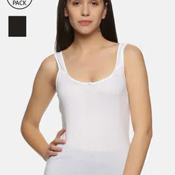 NOT YET by us Women Pack Of 2 White & Black Solid Cotton Camisoles-image-70