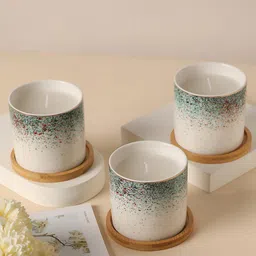 Bonhomie Set of 3 White & Blue Ceramic Printed Scented Candles-23