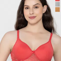 FUNAHME Pack Of 3 Self Designed Lightly Padded Cotton T-shirt Bra With All Day Comfort-28