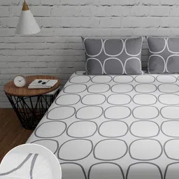 Huesland White Geometric 144 TC Cotton Fitted Double King Bedsheet & 2 Pillow Covers-image-13