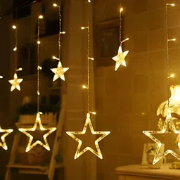 SPARK WORLD Yellow Star Shape LED Curtain Fairy String Lights-16