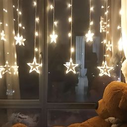 SPARK WORLD Yellow Star Shape LED Curtain Fairy String Lights image 4