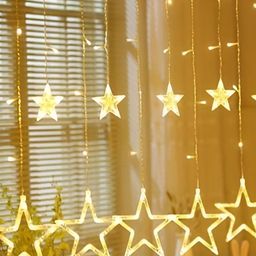 SPARK WORLD Yellow Star Shape LED Curtain Fairy String Lights image 2