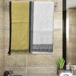 Athom Living White & Beige 2-Pieces Waffle Design 220 GSM Premium Cotton Bath Towels-image-9