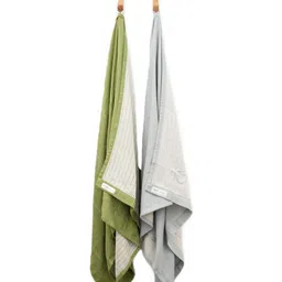 Doctor Towels Green & Grey 2 Pieces Striped Aloevera 350 GSM Towel Set-image-24