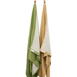 Doctor Towels 2 Pieces Green & Yellow Striped Aloevera Double Cloth 350 GSM Bath Towels-26