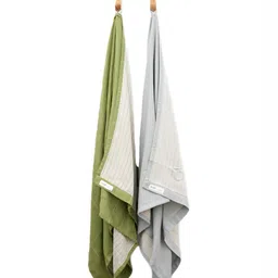 Doctor Towels 2 Pieces Green & White Striped Aloevera Double Cloth 350 GSM Bath Towels-image-28