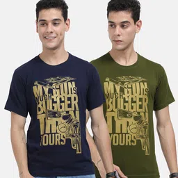 Fleximaa Men Multicoloured & french middle red purple Typography 2 Printed Raw Edge T-shirt-4
