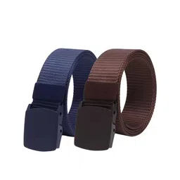 WINSOME DEAL Men Set Of 2 Textured Canvas Belt With Slider Buckle-19