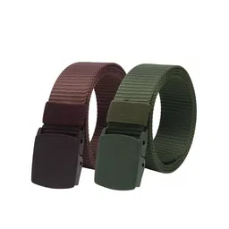 WINSOME DEAL Men Set Of 2 Textured Canvas Belt With Slider Buckle-17