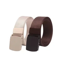 WINSOME DEAL Men Set Of 2 Textured Canvas Belt With Slider Buckle-16