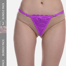 StyFun Pack Of 2 Women Anti-Microbial G-String Briefs LS_Net_ThongPanty_PurpleWhite_FS-36