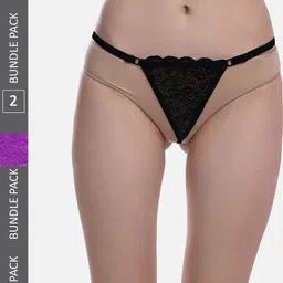 StyFun Women Pack Of 2 Anti-Microbial Thong Briefs LS_Net_ThongPanty_BlackPurple_FS-picture-53