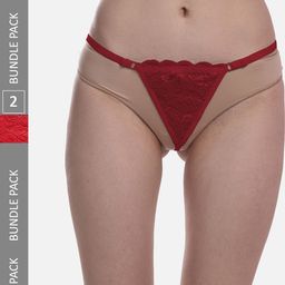 StyFun Women Pack Of 2 Anti-Microbial Thong Briefs LS_Net_ThongPanty_MaroonRed_FS-image-33