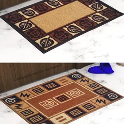 Athom Trendz Set Of 2 Brown & Black Self-Design Anti-Skid Doormats image 1