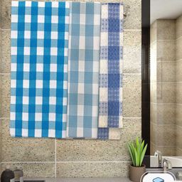 Athom Living 3-Pcs White & Blue Checked 220 GSM Premium Cotton Bath Towels-image-32