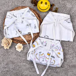 Moms Home Infants Set Of 3 Printed Organic Cotton Muslin Nappies-13
