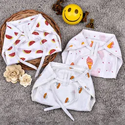 Moms Home Infants Set Of 3 Printed Organic Cotton Muslin Nappies-55