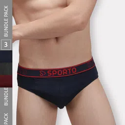 SPORTO Men Pack Of 3 Logo Printed Cotton Basic Briefs-image-75