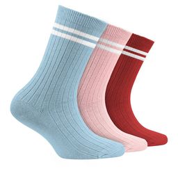 FOOTPRINTS Kids Pack Of 3 Ribbed Organic Cotton Anti-Bacterial Calf Length Socks-77