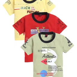 FOURFOLDS Boys Pack Of 3 Typography Printed Pure Cotton Regular T-shirt-image-59