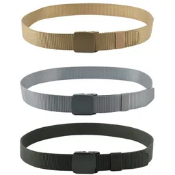 WINSOME DEAL Men Set Of 3 Textured Canvas Belt With Slider Buckle-picture-39