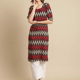 7threads KALINI Pack of 3 Geometric Printed A-Line Regular Crepe Kurtas image 3