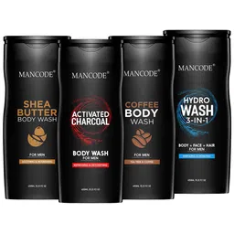 MANCODE Men Set of 4 Shea Butter, Charcoal, Coffee & Hydro (3 In 1) Body Wash, 450ml-1