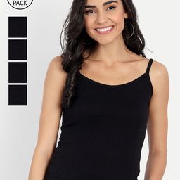 BLAZON Women Black Pack Of 5 Solid Pure Cotton Camisoles-picture-17