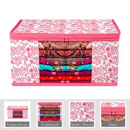 Kuber Industries Pink & White 9 Pieces Saree Cover Organisers-4