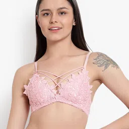 BRACHY Peach-Coloured Floral Bralette Bra Heavily Padded-picture-14