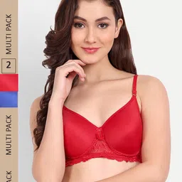 FIMS Pack of 2 Rapid-Dry Lace Lightly Padded Bra Fancy_Pad_Bra_RedBlue-picture-6