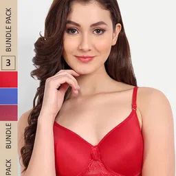FIMS Pack of 3 Floral Lightly Cotton Padded Bra-image-98