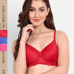 FIMS Pack of 3 Rapid-Dry Lightly Padded Bra Fancy_Pad_Bra_RedBlueRani-image-100