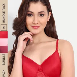 FIMS Pack of 3 Floral Lightly Cotton Padded Bra-image-93