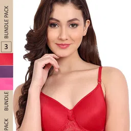 FIMS Pack of 3 Floral Lace Lightly Cotton Padded Bra-image-20