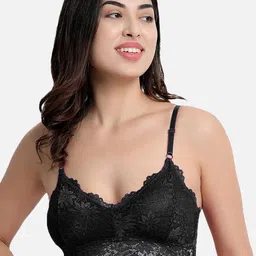 Flenzy Black Lace Bralette Bra - Lightly Padded-picture-28