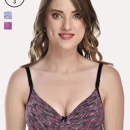 Softskin Purple & Blue Pack Of 3 Rapid Dry Abstract Bra Lightly Padded-22