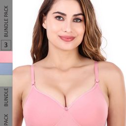Piylu Pack Of 3 Full Coverage Heavily Padded Seamless Cotton Bra-All Day Comfort-image-46